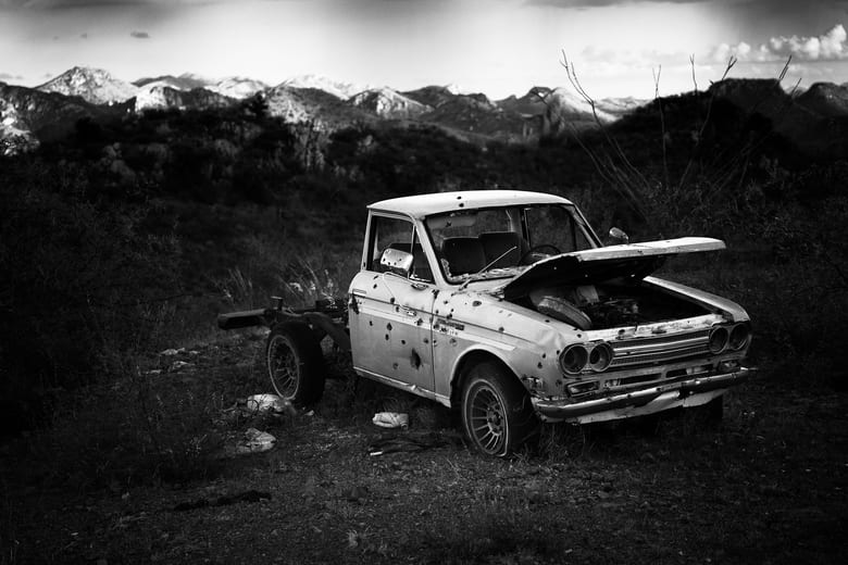 Auto mit Einschusslöchern an der Grenze zu Mexiko, Arizona 2017
